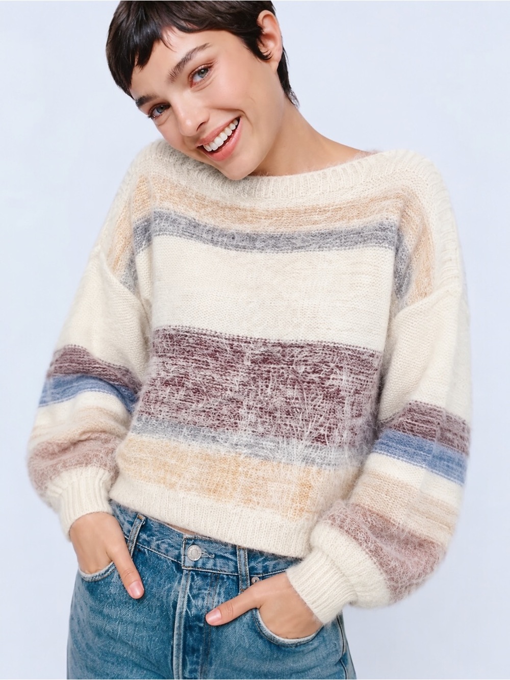NWOT Gentle Fawn Hilda Cream Multi Striped Eyelash Knit Sweater S